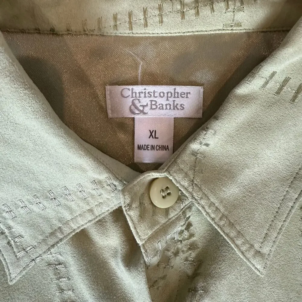 Christopher & Banks Jacket XL Lime Green Faux Suede Patchwork Stitching Lined
